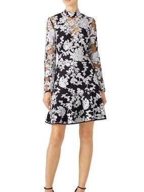 Adelyn Rae~Sequined Lace Black & White Dress w/ Long Sleeves~Size S~$125~